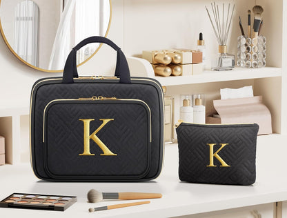 Personalized Gifts for Women, Initial Toiletry Bag Hanging Travel Organizer & Makeup Cosmetic Bag with Embroidery Letter Teacher Appreciation Gift Birthday Mothers Day Gifts for Mom Wife Friend Sister