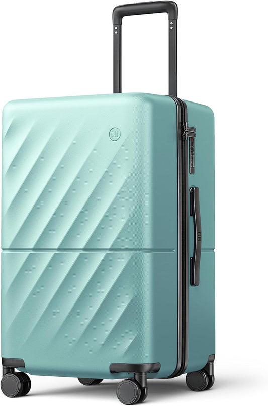 Trunk Luggage 22 Inch, Small Checked Luggage with Double Spinner Wheels, Anti-Burst Zipper, Hard Case PC Suitcase, Lightweight Travel Luggage, TSA Approved (Crystal Green, Hudson)