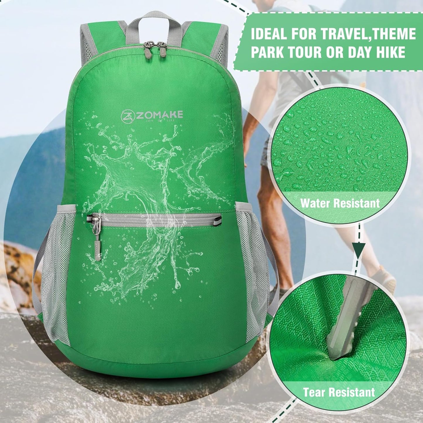 ZOMAKE Ultra Lightweight Hiking Backpack 20L - Packable Small Backpacks Water Resistant Daypack for Women Men(Grass green)