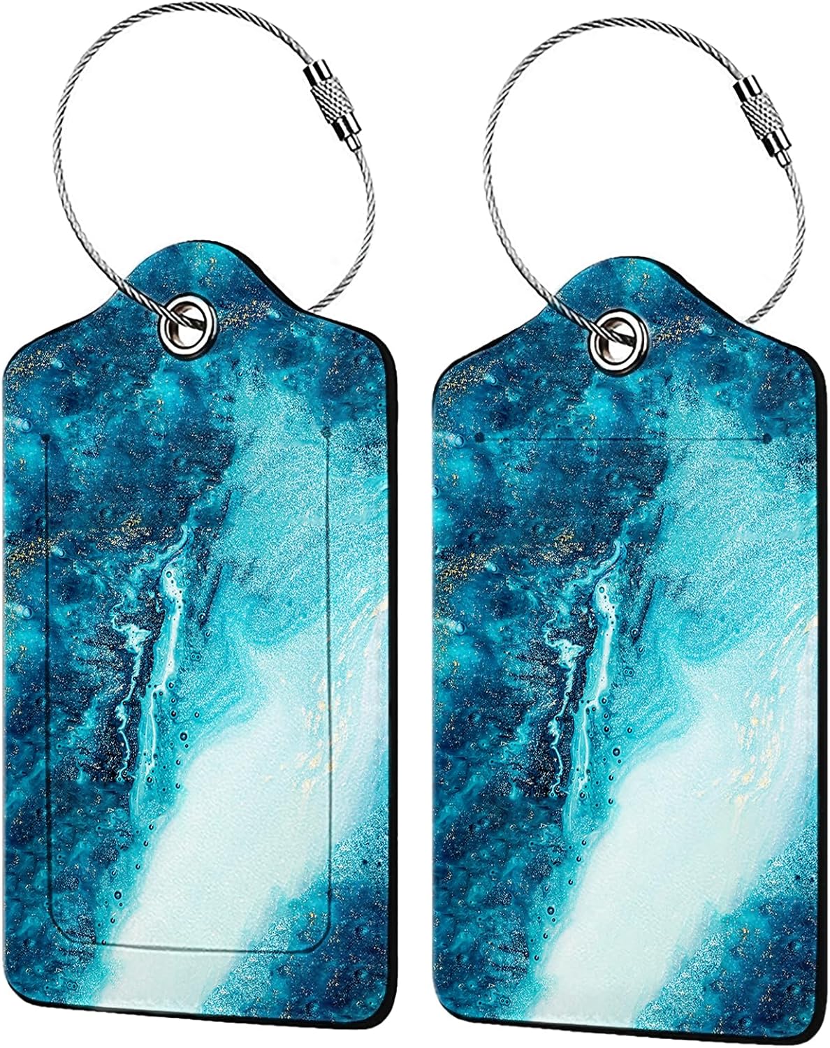 Abstract Ocean Texture Luggage Tags for Suitcases,2 Pack Luggage Tag, Leather Stainless Steel Loop Label Tag for Women Girl Travel Bag Suitcase