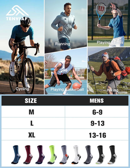 Men's Compression Running Socks: Coolmax Athletic Crew Socks Moisture Wicking Anti-Blister Cushion for Hiking 3 Pairs