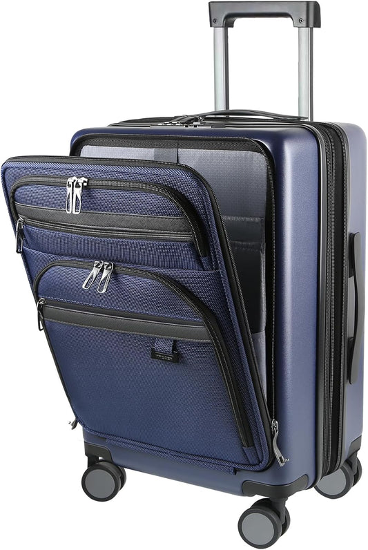 KROSER Hardside Expandable Carry On Luggage 22x14x9 Airline Approved With Front Business Pockets, 20 Inch Suitcases with Wheels, Carry on Suitcase with TSA Lock & USB Port, Navy