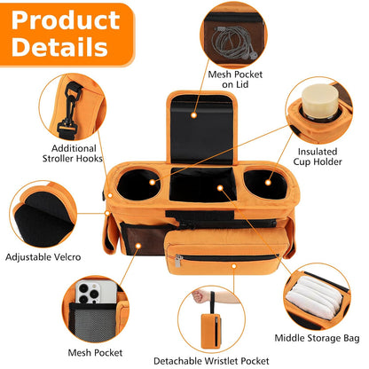 Accmor Universal Stroller Organizer with Insulated Cup Holder Detachable Phone Bag and Shoulder Strap,Stroller Bag Caddy Organizer Fits for Uppababy, Baby Jogger, Britax Strollers