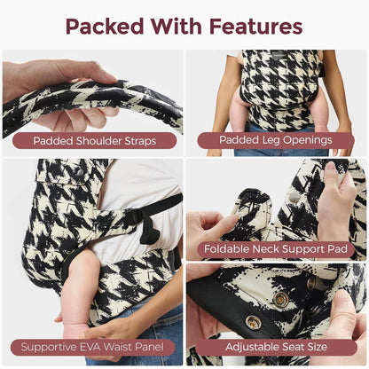 Momcozy Baby Carrier - Ergonomic, Cozy and Lightweight Carrier for 3-24 Months, Effortless to Put On, Ideal for Hands-Free Parenting, Enhanced Lumbar Support, Houndstooth