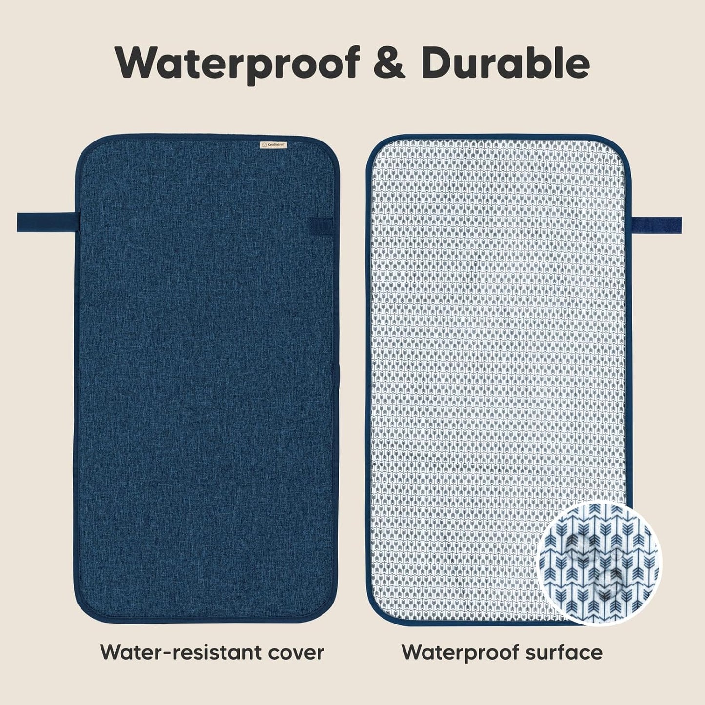 KeaBabies Portable Diaper Changing Pad, Easy Wipe Clean - Foldable Waterproof Baby Changing Mat for Diaper Bag, Compact, Lightweight, 25x13 Baby Changer Travel Essential, Machine Washable (Navy Blue)
