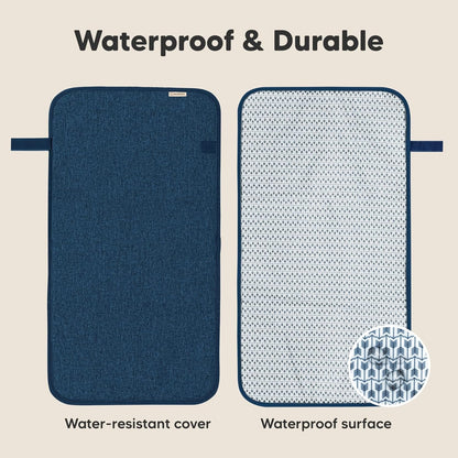 KeaBabies Portable Diaper Changing Pad, Easy Wipe Clean - Foldable Waterproof Baby Changing Mat for Diaper Bag, Compact, Lightweight, 25x13 Baby Changer Travel Essential, Machine Washable (Navy Blue)