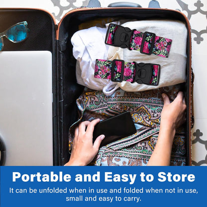 2 Pack Luggage Straps for Suitcases, Adjustable Travel Belt with Double Lock and Quick Release Buckle, Heavy Duty Nylon Bag Packing Strap, Bright Identifiers Business Travel Accessories-Pink Flowers