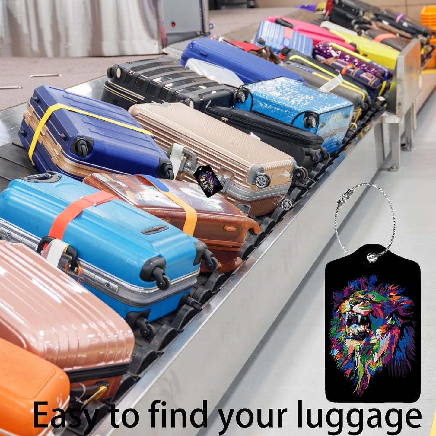 Colorful Lion's Roar Luggage Tags for Suitcases,2 Pack Luggage Tag, Leather Stainless Steel Loop Label Tag for Women Girl Travel Bag Suitcase