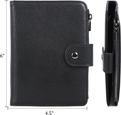 Polare Napa Leather Travel Passport Holder with YKK Zipper Pocket Snap Passports Cover RFID Blocking Passport Wallet Holders 2 Passports (Black with Zipper Pocket)