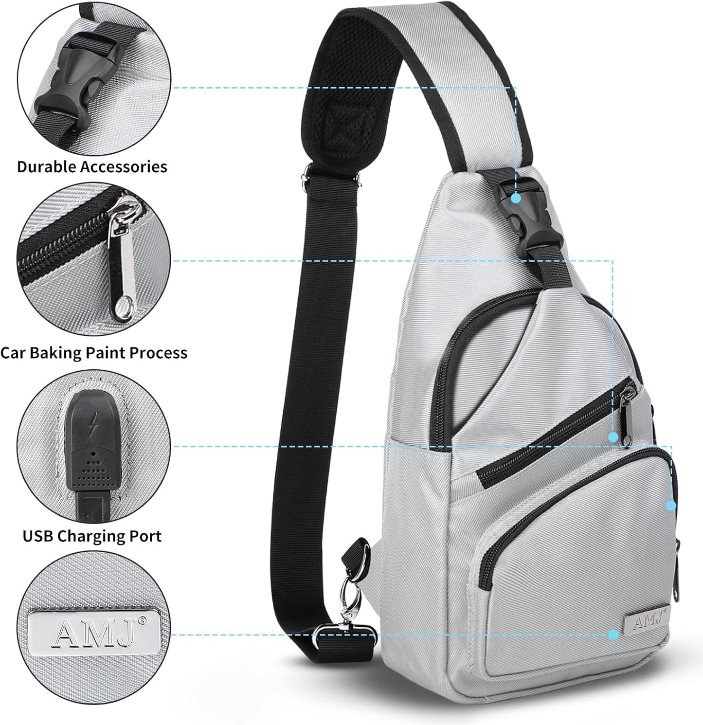 AMJ Crossbody Sling Bag Men Women, Casual Shoulder Backpack, Chest Daypack Satchel for Hiking Travel