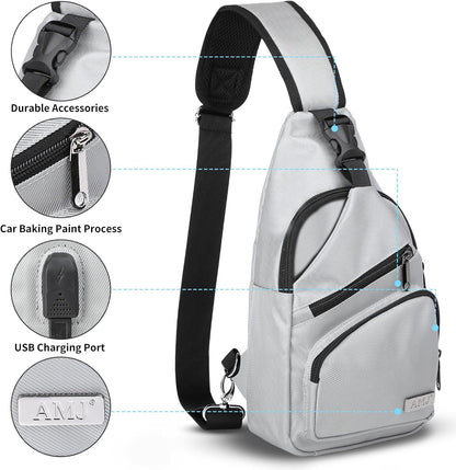 AMJ Crossbody Sling Bag Men Women, Casual Shoulder Backpack, Chest Daypack Satchel for Hiking Travel