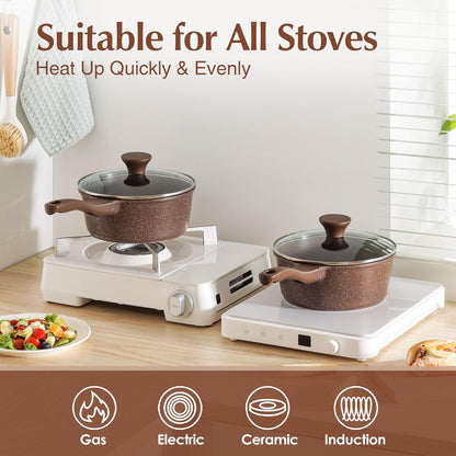 SENSARTE Saucepan Nonstick with Lid 2.0 Quarts Granite Coating Sauce Pot Small Kitchen Cooking Pot, Induction Comptable, Free of Intentionally Added PFOA