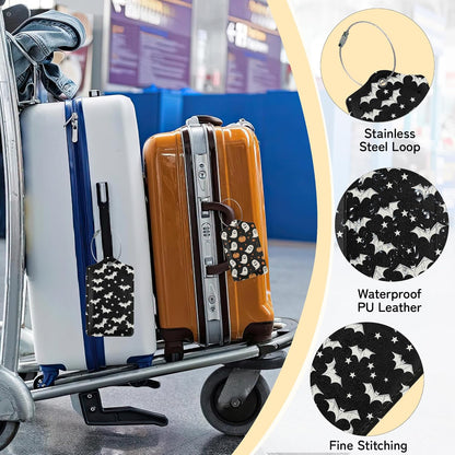 3 Pack PU Leahter Happy Halloween Luggage Tag with Stainless Steel Loop,Travel Suitcase Labels with Privacy Cover ID Label Quickly Spot for Bags