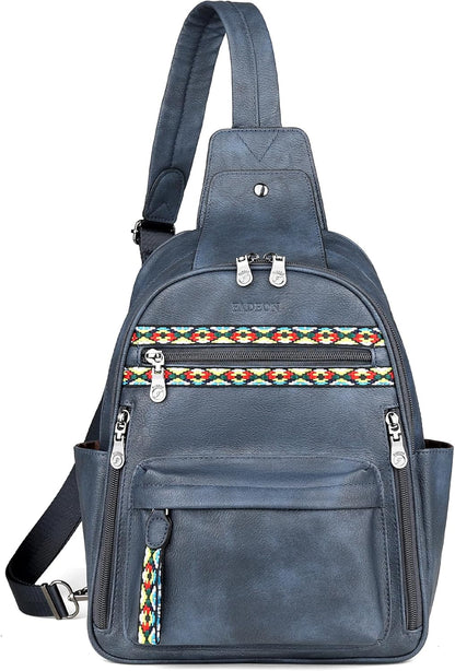 FADEON Large Sling Bag for Women, Leather Crossbody Purse Designer Anti Theft Sling Backpack, RFID Fanny Packs for Travel