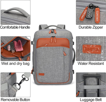 Carry on Travel Backpacks, Extra Large 40L Flight Approved Bag for Men & Women,Expandable Suitcase Backpack With 4 Packing Cubes,Water Resistant Luggage Daypack Business Weekender Bag,Grey