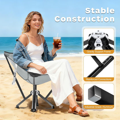 Folding Camping Chairs - 600 LBS Capacity Heavy Duty Camping Chair, Compact Folding Chair with Quick Setup & Carry Bag - Portable Camp Chair for Travel, Sports, Lawn, Beach - Silver