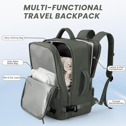Beraliy Travel Backpack for Men Women, Carry On Backpack, 16 Inch Laptop Backpack, Waterproof Hiking Backpack, Casual Outdoor Daypack College Bag, Olive-green