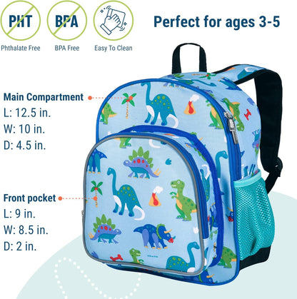 Wildkin 12-inch Kids Backpack – Padded, Adjustable, Ideal for Daycare & Travel - Dinosaur Land