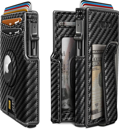 Airtag Wallet for Men,with Money Clip 10 Cards Metal Case Smart Slim Pop Up Credit Card Holder Flip with Magnetic Closure RFID Blocking wallet with Gift Box