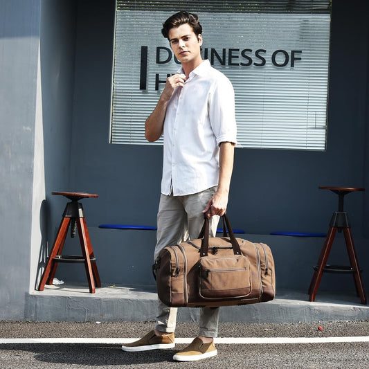 Litvyak Duffle Bag for Travel, 50L Canvas Travel Duffel Bags Overnight Weekend Gym Carry On Luggage Bag for Men & Women(Coffee)