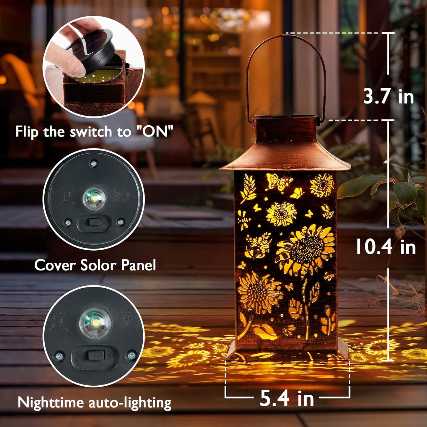 Homemory Sunflower Solar Lanterns Waterproof, Metal Hanging Hollowed-Out Metal Decor Lantern, LED Outdoor Decoration for Outside LED Lanternse for Yard, Backyard, Porch, Lawn