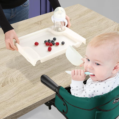 Hook On Chair with Removable Dining Tray, Portable Table High Chair, Folding Compact Baby Seat with Storage Bag for Indoor/Outdoor,Dark Green