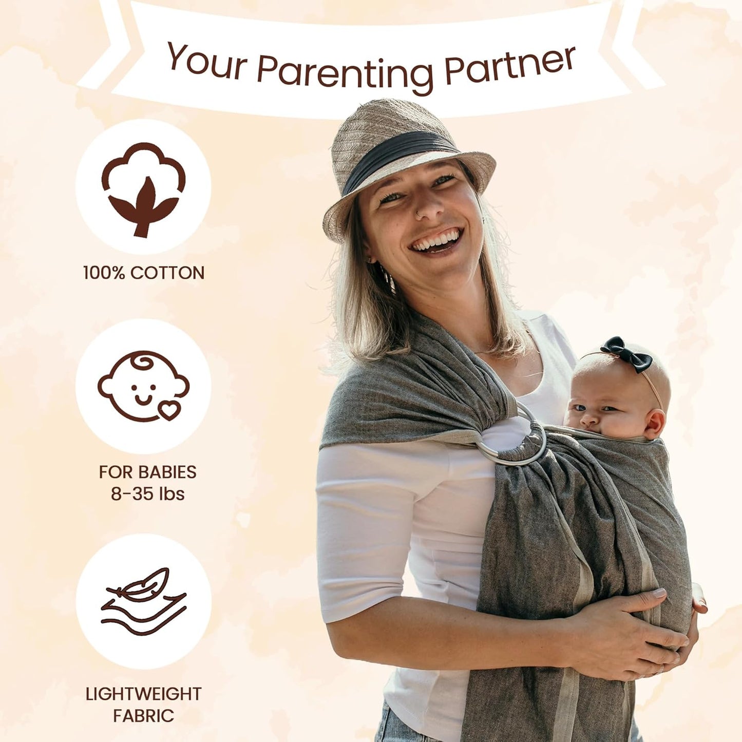 Hip Baby Wrap Ring Sling Baby Carrier for Infants and Toddlers - 100% Soft Cotton Baby Wraps Carrier for Babies 8-35 lbs - Perfect Baby Shower Gifts Moms and Dads - Nursing Cover (Mediterranean)