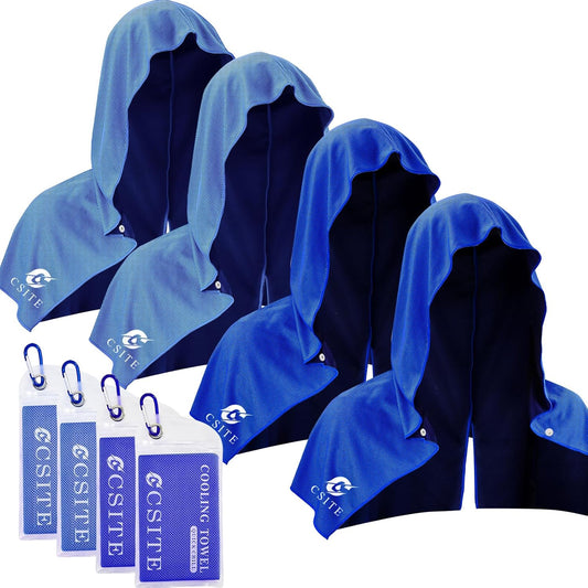 4 Pack Cooling Hoodie Towels for Neck and Face, UPF 50 Sun Protection & Instant Cooling, Ice Towels for Hot Weather, Soft Breathable Towel for Sport, Work Out, Gym, Camping & More Activities