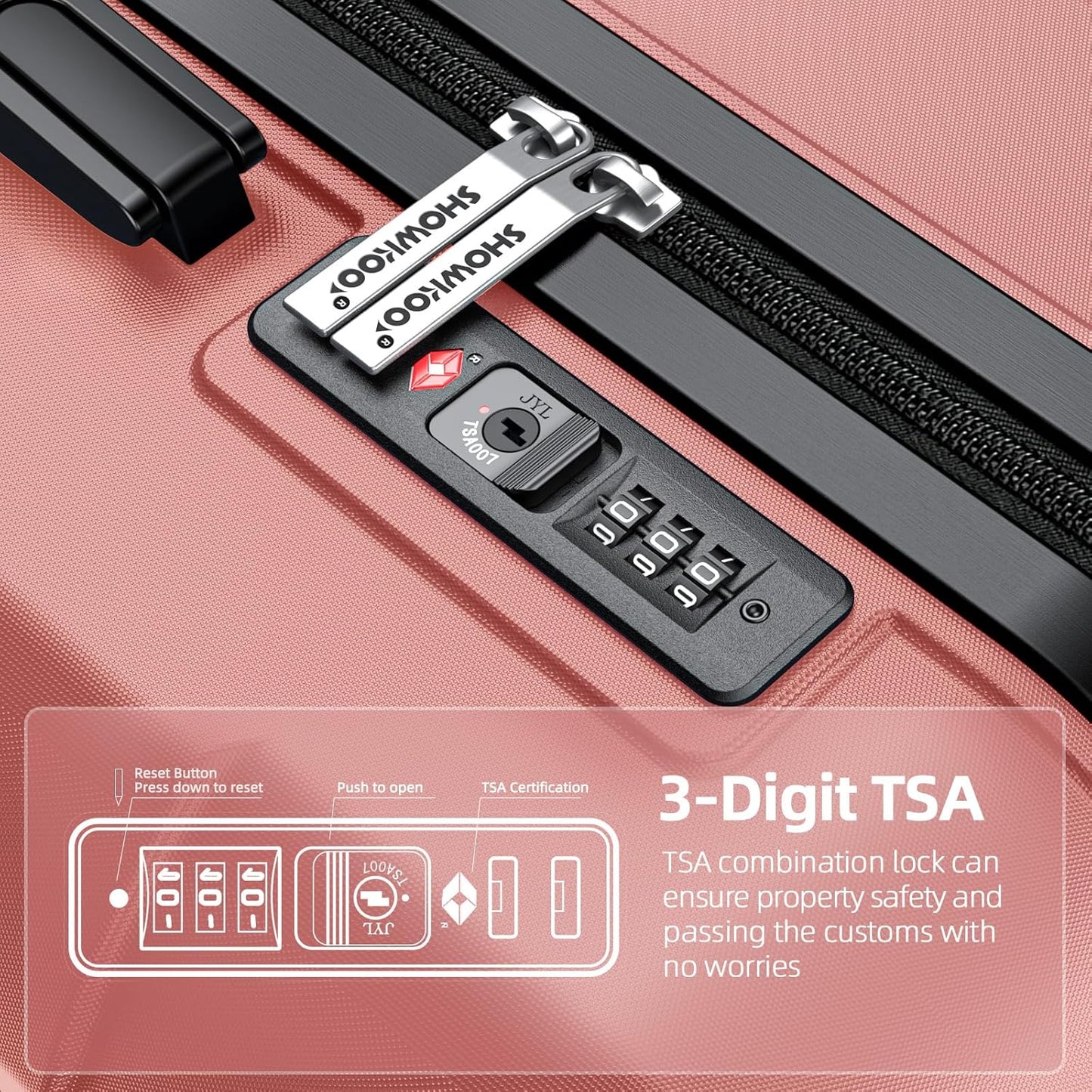 SHOWKOO Luggage Sets Expandable PC+ABS Durable Suitcase Sets Double Wheels TSA Lock Rose Gold 3pcs