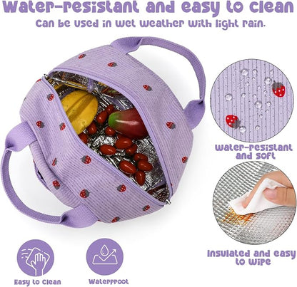 Bluboon Lunch Bag for Women Men Cute Corduroy Lunch Tote Bags Reusable - Image 6