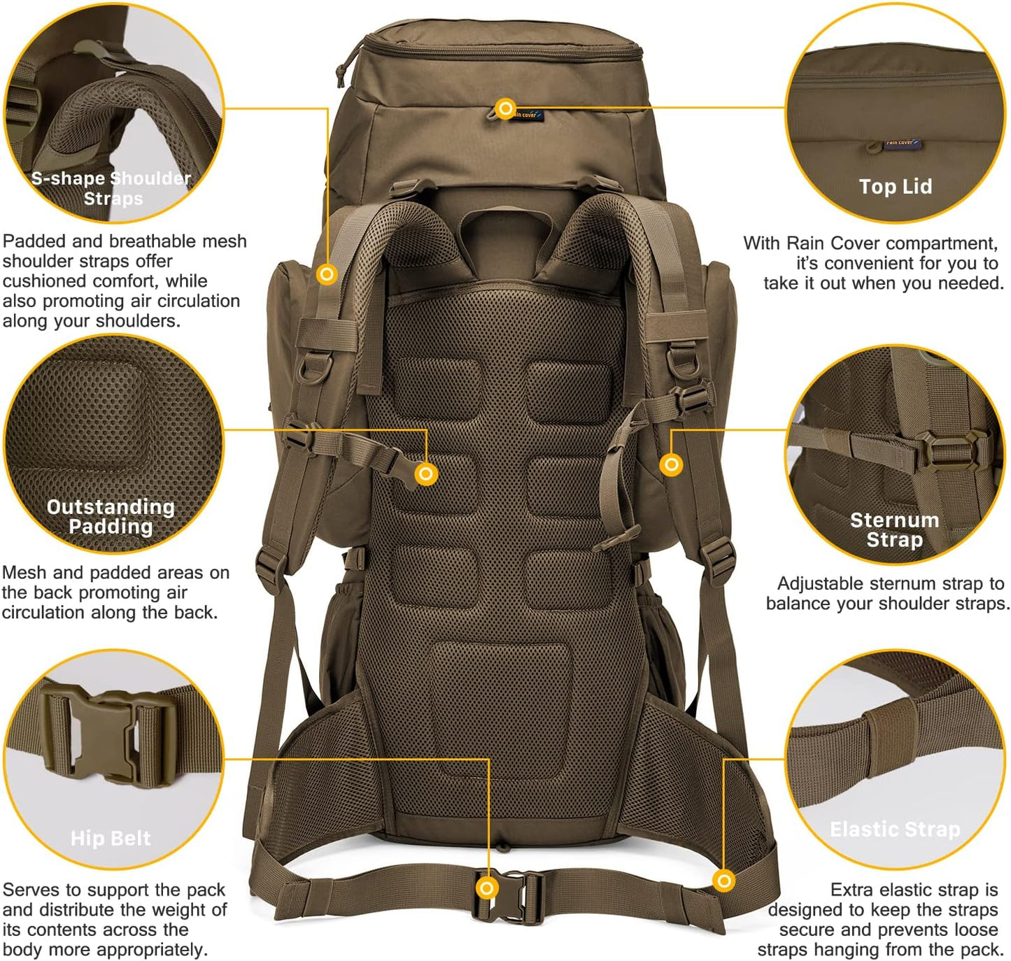 Mardingtop 60L Military Internal Frame Backpack for Hiking,Camping,Hunting,Rucksack Backpack with Rain Cover