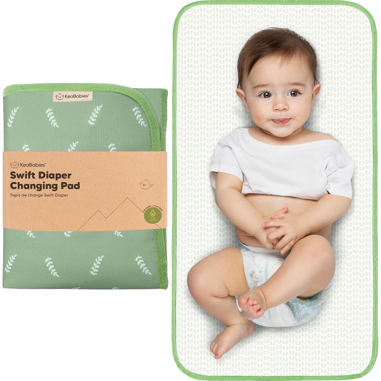 KeaBabies Portable Diaper Changing Pad, Easy Wipe Clean - Foldable Waterproof Baby Changing Mat for Diaper Bag, Compact, Lightweight, 25x13 Baby Changer Travel Essential, Machine Washable (Acacia)