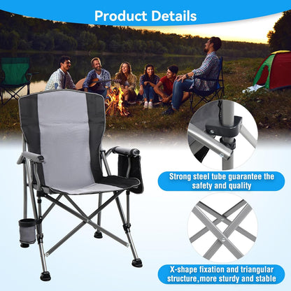 Camping Chair for Adults Heavy Duty Outdoor Patio Lawn Chairs Portable Support 350 LBS High Back Padded Oxford with Armrests, Storage Bag, Cup Holder, for Outside Fishing, Camping, Foldable