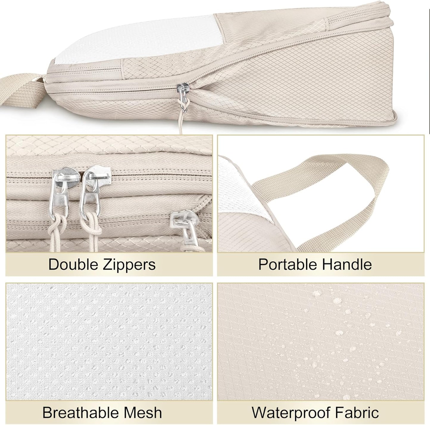 8 Set Compression Packing Cubes Travel, Lightweight Expandable Travel Cubes Suitcase Organizer for Carry On Luggage Suitcase, Beige