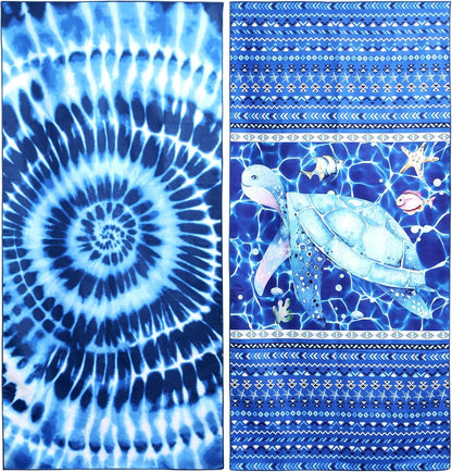 2 Pack Microfiber Beach Towel, Blue and Blue Oversized Pool Towel 75”x 35”, Sand-Free Quick Drying Camping Super Absorbent Bath Blanket, Soft Breathable and Lightweight