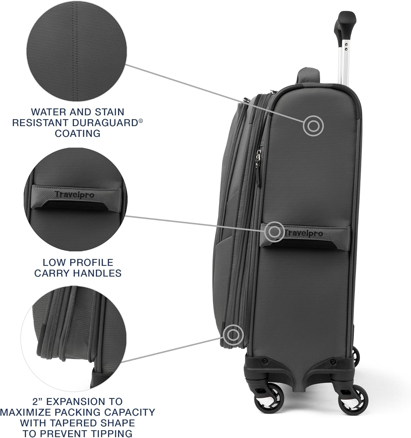 Travelpro Maxlite 5 Softside Expandable Carry on Luggage with 4 Spinner Wheels, Lightweight Suitcase, Men and Women, Shadow Grey, Compact Carry on 20-Inch