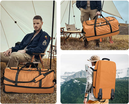 CONTAIL 32" Soft-Sided Rolling Duffle Bag with 2 Wheels,Expandable from 110L to 140L, Foldable Travel Duffel with Multiple Compartments,Brown