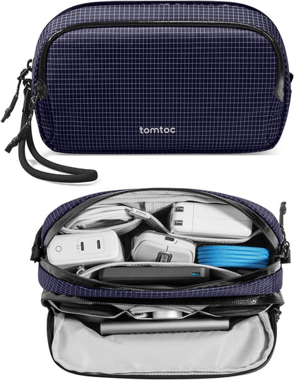 tomtoc Electronic Organizer Travel Case Performance, Water Resistant Dual Compartment Cable Organization Storage Bag for Charger, Cord, Phone, Hard Drive, Power Bank, Accessories Travel Essentials