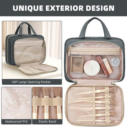 BAGAIL Hanging Toiletry Bag for Women Water-resistant Cosmetic Bag Large Capacity Travel Makeup Organizer for Full-Sized Travel Essentials(Standard, Grey)