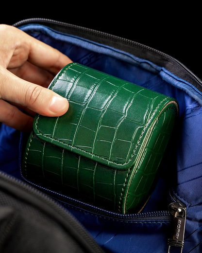MR.OKAY Single Watch Travel Case-Classic Leather Watch Case With Superb Texture.(Portable Watch Roll Or Organizer For Storage And Display).Festival Gift For Men, All Handcrafted By Artisans