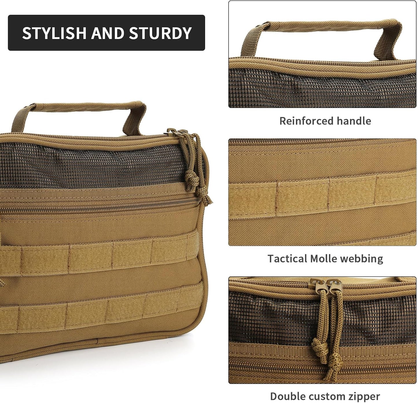SUNRISING Toiletry Bag for Men Hanging Travel Toiletries Organizer Dopp Kit Toiletry Bags Shaving Hygiene Bag, Durable Bathroom Essentials Men's Toiletry Bag for Short Trips & Camping - Khaki
