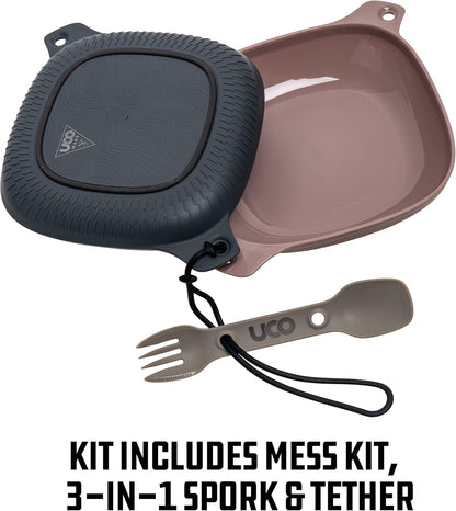 UCO 4-Piece Camping Mess Kit with Bowl, Plate and 3-in-1 Spork Utensil Set