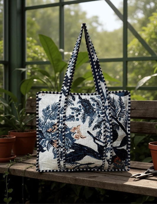 Cotton Quilted Tote Bag for Women – Large Beach & Travel Tote with Zipper, Reusable Grocery Bag