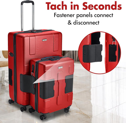 Tach V3.1 Hard Shell 2 Piece Luggage Set - 20 & 28 inch Luggage | Carry On & Large Checked Suitcases | Patented Built-In Connecting System | Rolling Suitcase Links 9 Bags (Wine Red)