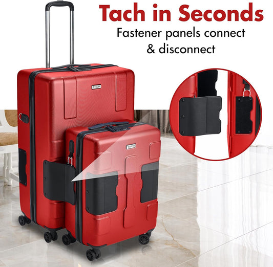 Tach V3.1 Hard Shell 2 Piece Luggage Set - 20 & 28 inch Luggage | Carry On & Large Checked Suitcases | Patented Built-In Connecting System | Rolling Suitcase Links 9 Bags (Wine Red)