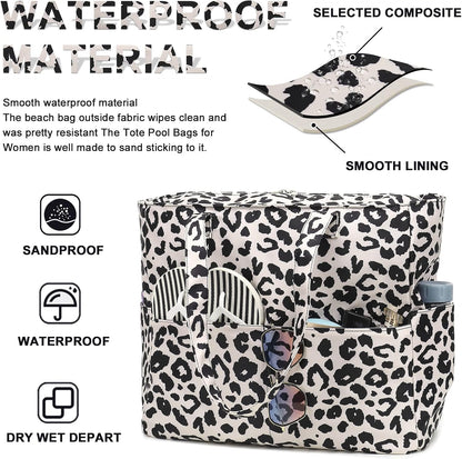 Waterproof Beach Tote Pool Bags for Women Ladies Extra Large Gym Tote Carry On Bag With Wet Compartment for Weekender Travel