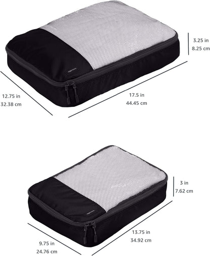 Amazon Basics 4 Piece Packing Travel Organizer Zipper Cubes Set, Medium (2) and Large (2), Black