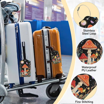3 PCS Mushroom Luggage Tags,Colorful Butterfly Moon Star Suitcase Tags Privacy Cover ID Label with Stainless Steel Loop and Address Card for Travel Bag Suitcase