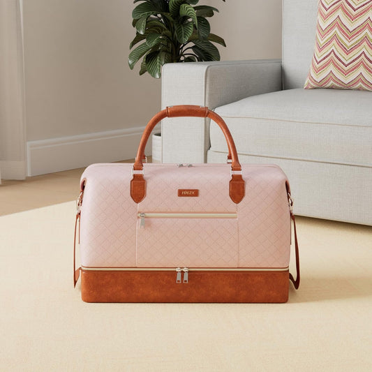 Weekender Bag for Women, Travel Duffel Bag Carry On Overnight Bag with Shoe Compartment Large Nylon Travel Weekend Tote Bag