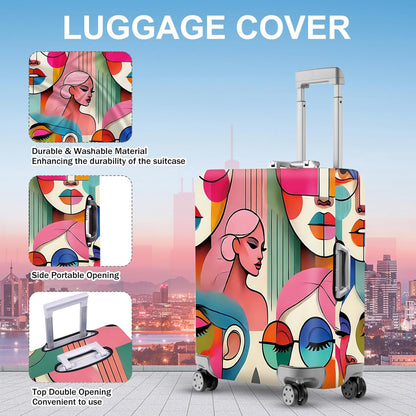 ANNA QUEEN Modern Art Fashion Luggage Cover, Stylish Abstract Woman Suitcase Protector, Washable, Stretchable Travel Sleeve for 32-34 Inch Luggage, Trendy, Colorful Design